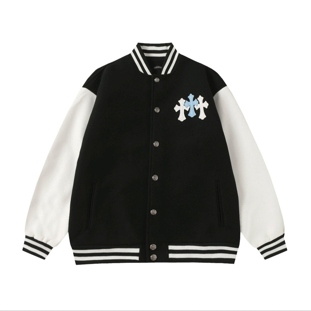 Black White Street Style Baseball Coat 0002