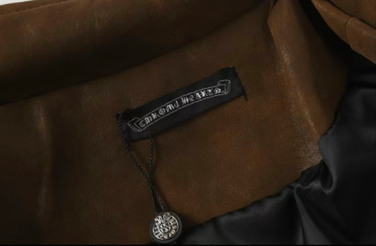 Cross Patch Suede Jacket - Brown Gothic Streetwear Outerwear 8833